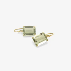 18k & emerald-cut green amethyst drop earrings