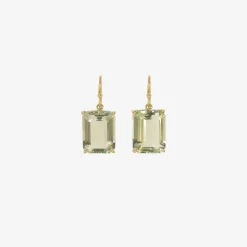 18k & emerald-cut green amethyst drop earrings