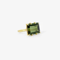 18k & emerald-cut green tourmaline east/west ring