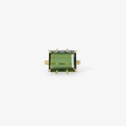 18k & emerald-cut green tourmaline east/west ring