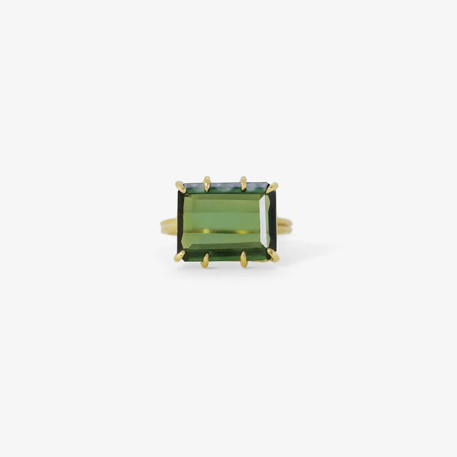 18k & emerald-cut green tourmaline east/west ring