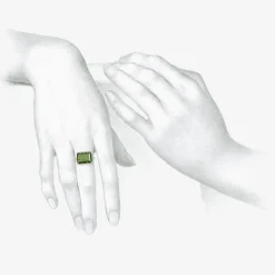 18k & emerald-cut green tourmaline east/west ring