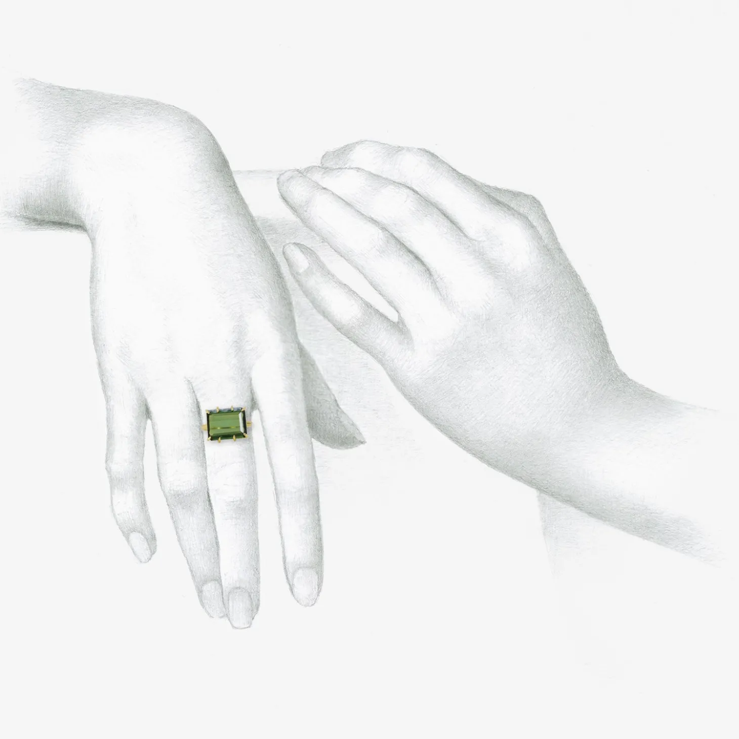 18k & emerald-cut green tourmaline east/west ring