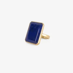 18k & emerald-cut lapis ring, 12.23ct