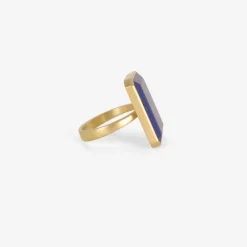 18k & emerald-cut lapis ring, 12.23ct
