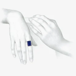 18k & emerald-cut lapis ring, 12.23ct