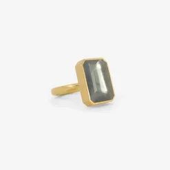 18k & emerald-cut moss aquamarine ring, 9.02ct