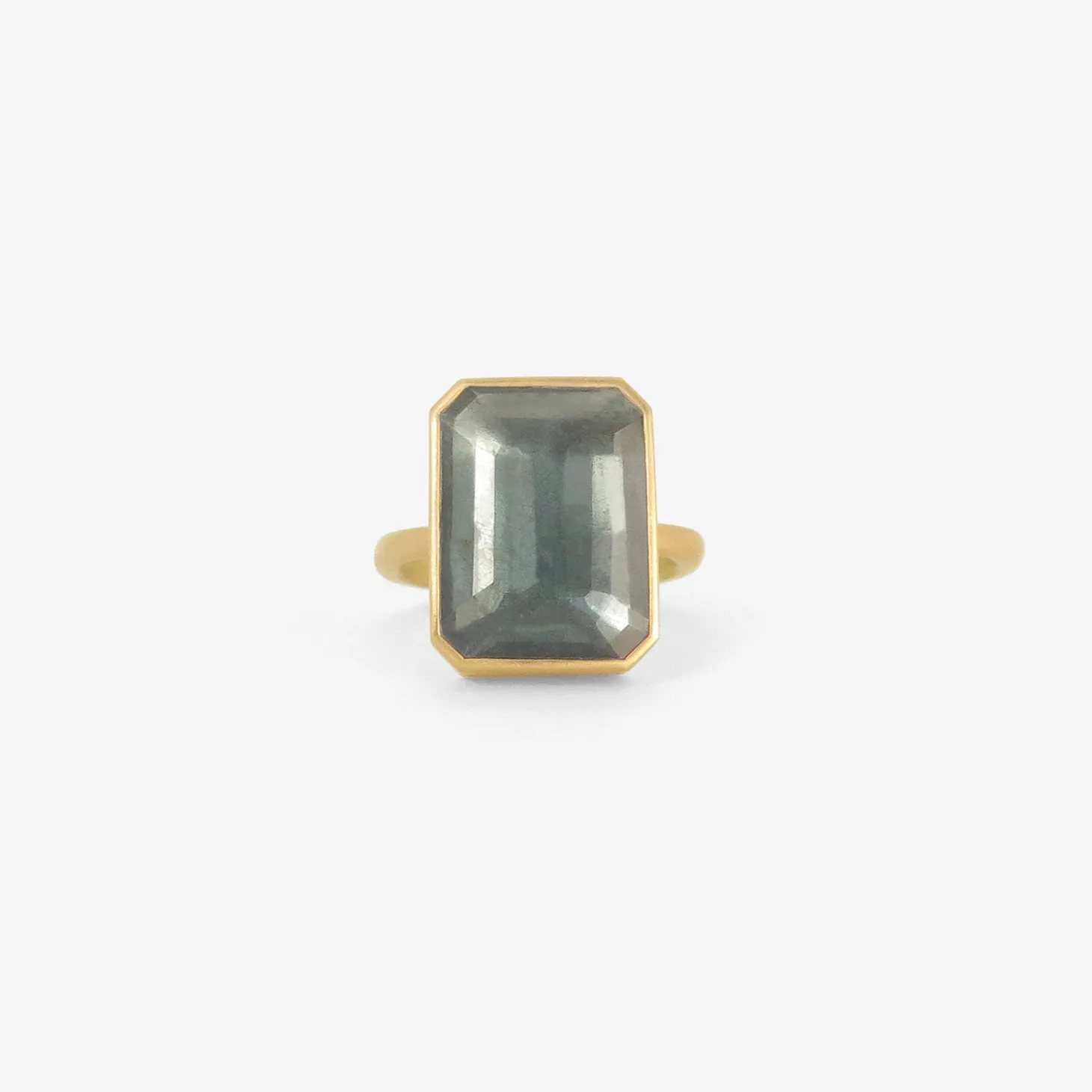 18k & emerald-cut moss aquamarine ring, 9.02ct