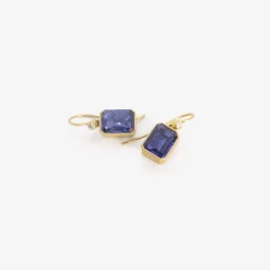 18k & emerald-cut tanzanite earrings with diamonds