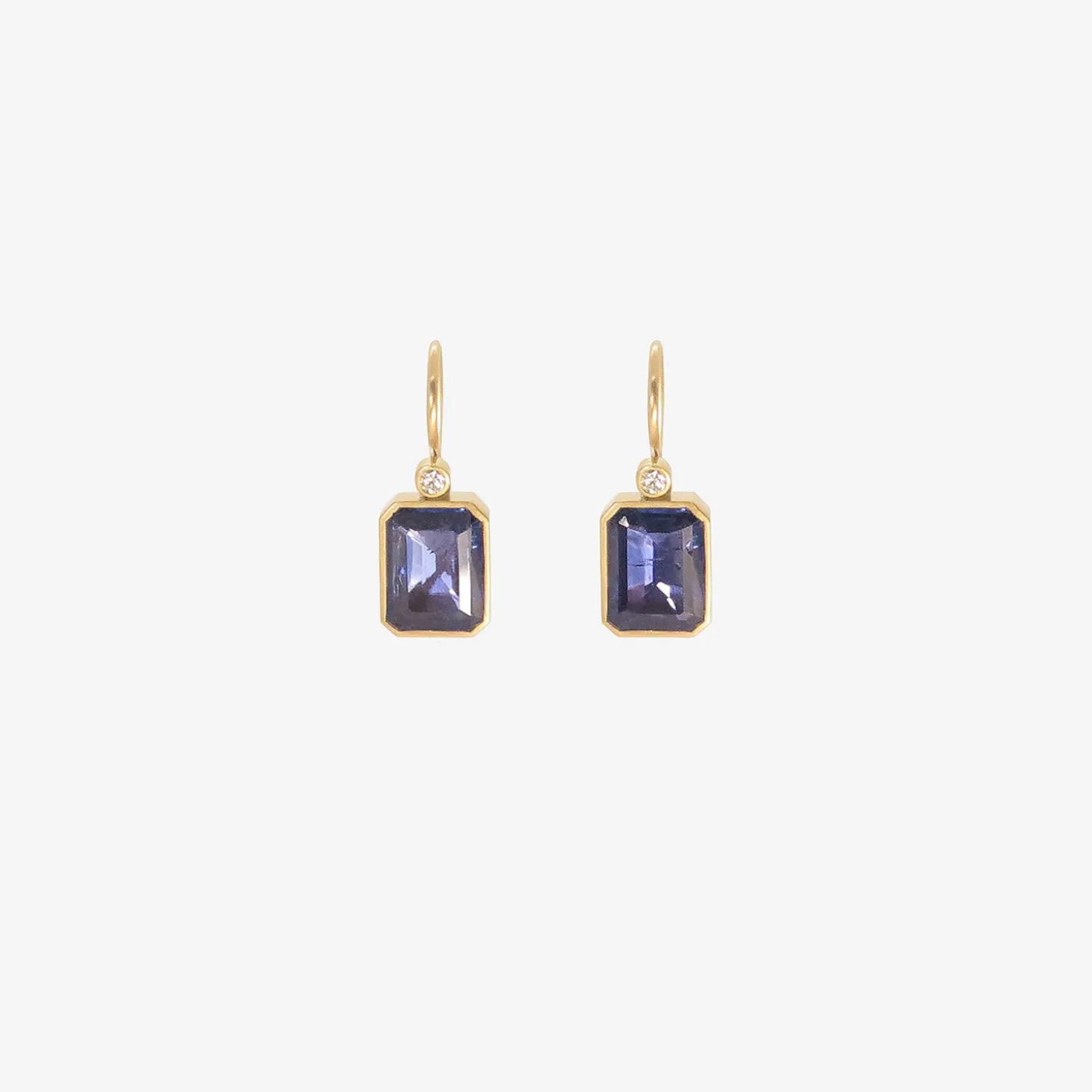 18k & emerald-cut tanzanite earrings with diamonds