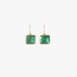 18k & emerald-cut zambian emerald drop earrings, 7.07ct