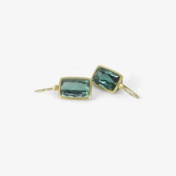 18k & faceted cushion blue green tourmaline earrings, 17.57ct