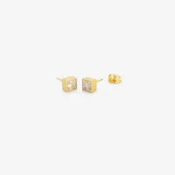 18k & faceted moonstone cube studs, 1.31ct