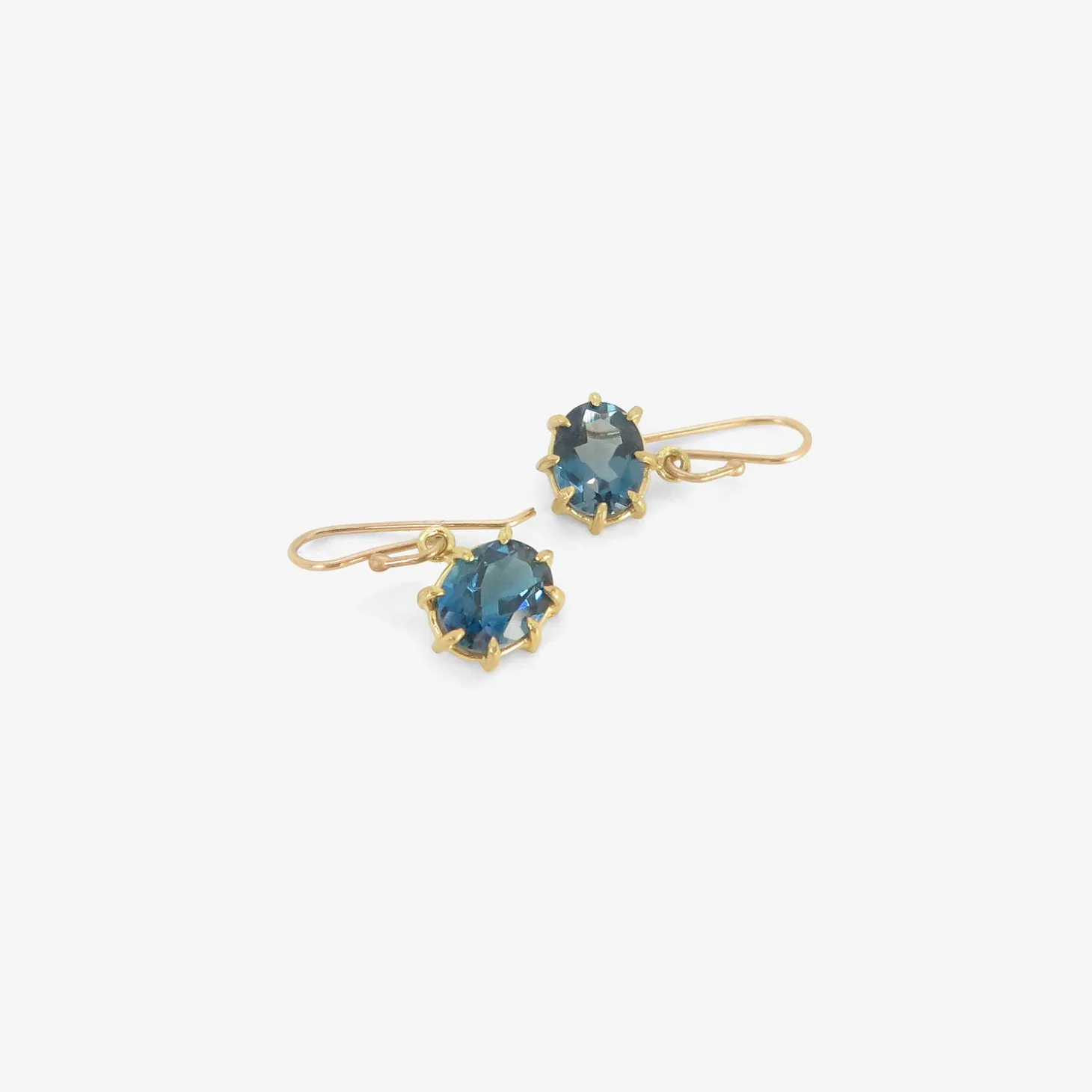 18k & faceted oval london blue topaz east/west mini gem earrings