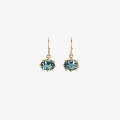 18k & faceted oval london blue topaz east/west mini gem earrings