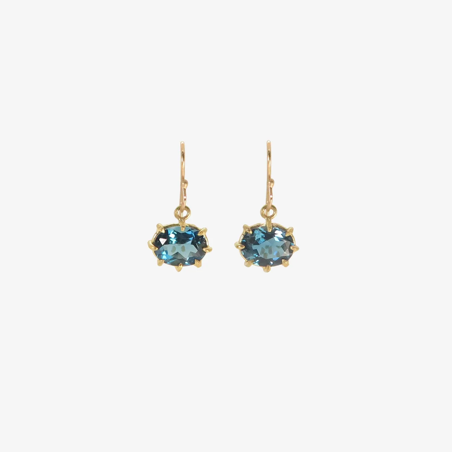 18k & faceted oval london blue topaz east/west mini gem earrings