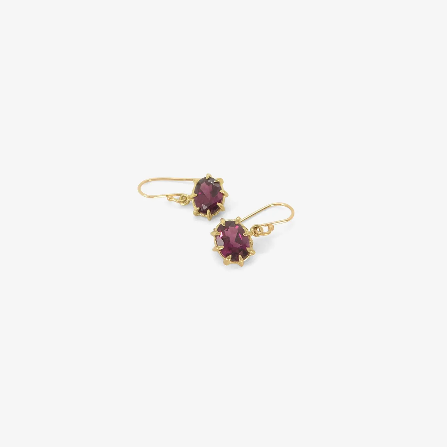 18k & faceted oval rhodolite garnet mini gem earrings