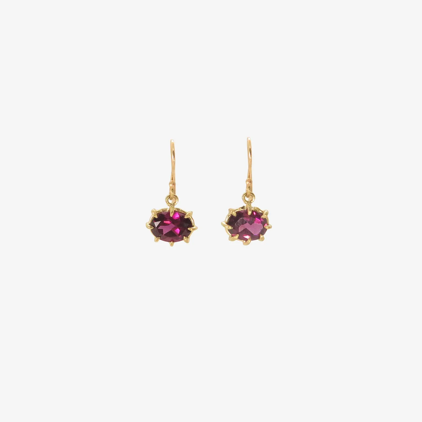 18k & faceted oval rhodolite garnet mini gem earrings