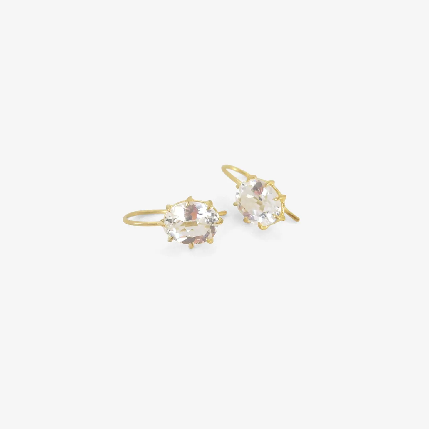18k & faceted oval white topaz north/south drop earrings