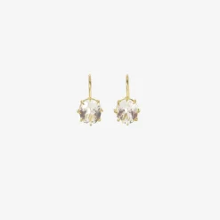 18k & faceted oval white topaz north/south drop earrings