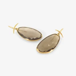 18k & faceted smoky quartz wing earrings