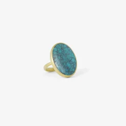 18k & flat oval persian turquoise ring, 9.41ct