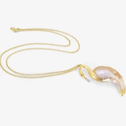 18k & freshwater pearl swan pendant with blue sapphire briolette