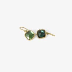 18k & green and blue checkered tourmaline cushion earrings, 4.81ct