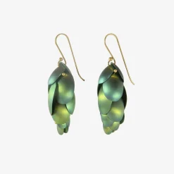 14k & green niobium small articulated pinecone earrings