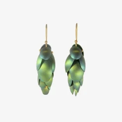14k & green niobium small articulated pinecone earrings