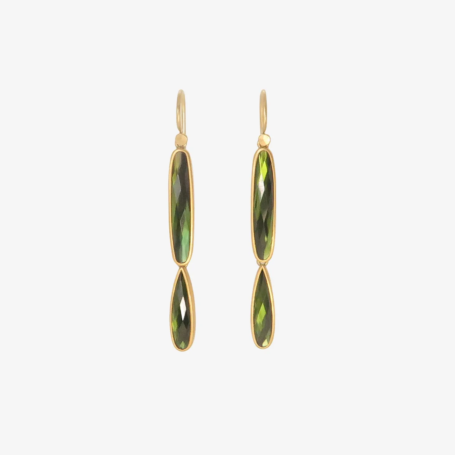 22k & green tourmaline double drop earrings, 8.16ct
