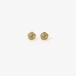 14k & green tourmaline encased flower studs