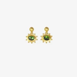 22k & green tourmaline large granulated bell earrings