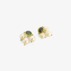 22k & green tourmaline unda studs with golden south sea pearls