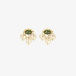 22k & green tourmaline unda studs with golden south sea pearls
