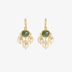 22k & green tourmaline unda earrings with golden south sea pearls