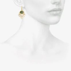 22k & green tourmaline unda earrings with golden south sea pearls