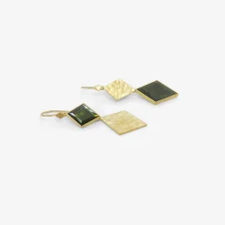 22k & harlequin green tourmaline klimt double drop earrings, 6.48ct