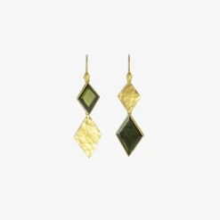 22k & harlequin green tourmaline klimt double drop earrings, 6.48ct
