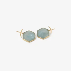 18k & hexagonal aquamarine earrings