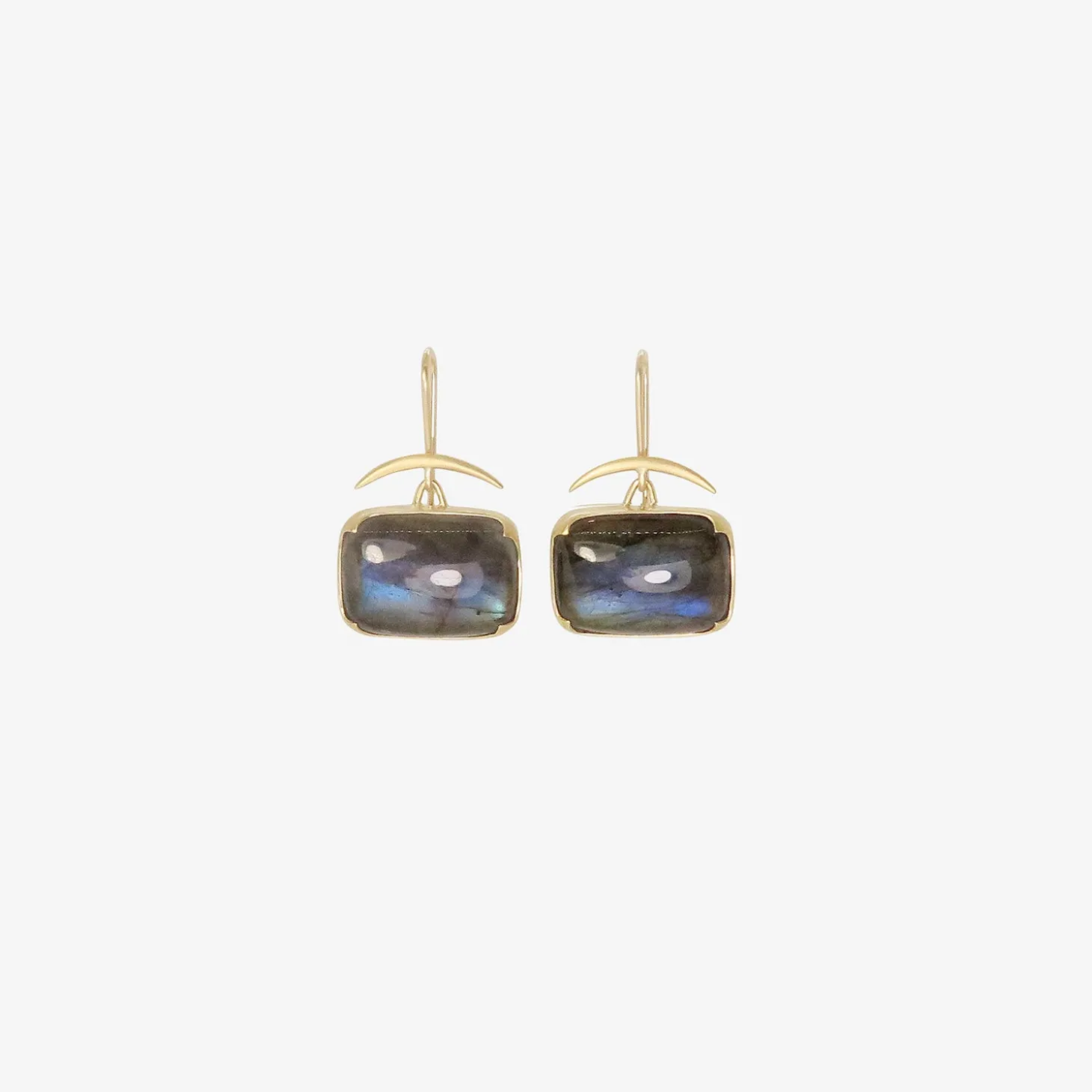 18k & horizontal cushion-shaped labradorite earrings