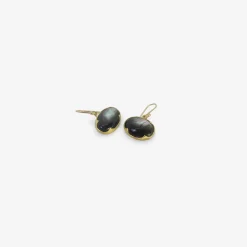 18k & horizontal oval black mother-of-pearl earrings