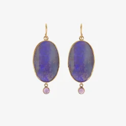 22k & large blue oval opal earrings with pink tourmaline drops