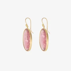 18k & large checkered pink tourmaline oval earrings, 60.49ct