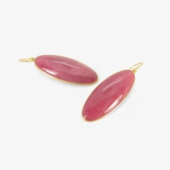 18k & large elongated oval rhodonite drop earrings, 56.6ct