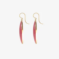 18k & large elongated oval rhodonite drop earrings, 56.6ct