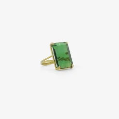 18k & large emerald-cut green tourmaline ring