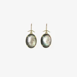 18k & large oval black mother-of-pearl earrings