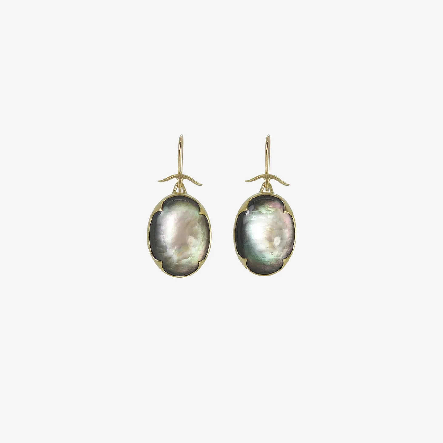 18k & large oval black mother-of-pearl earrings