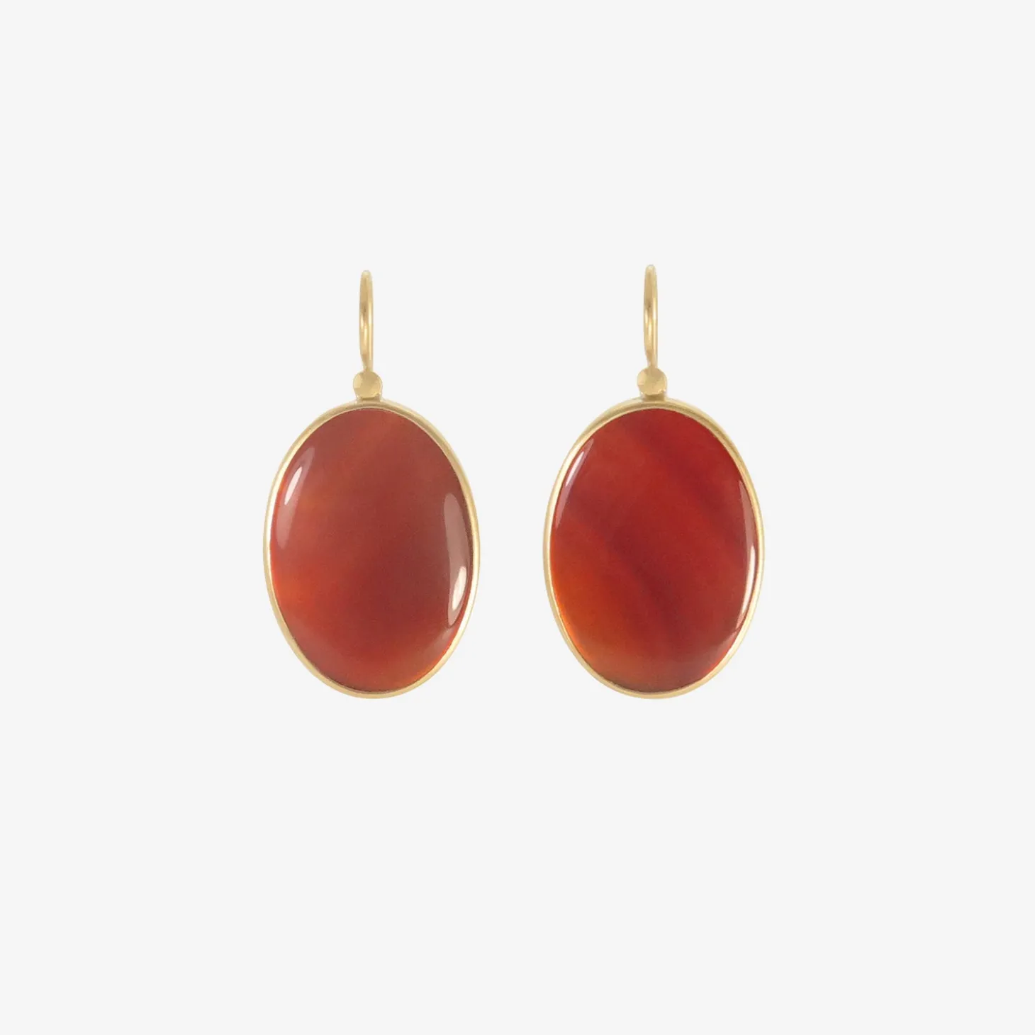 18k & large oval carnelian drop earrings, 23.79ct